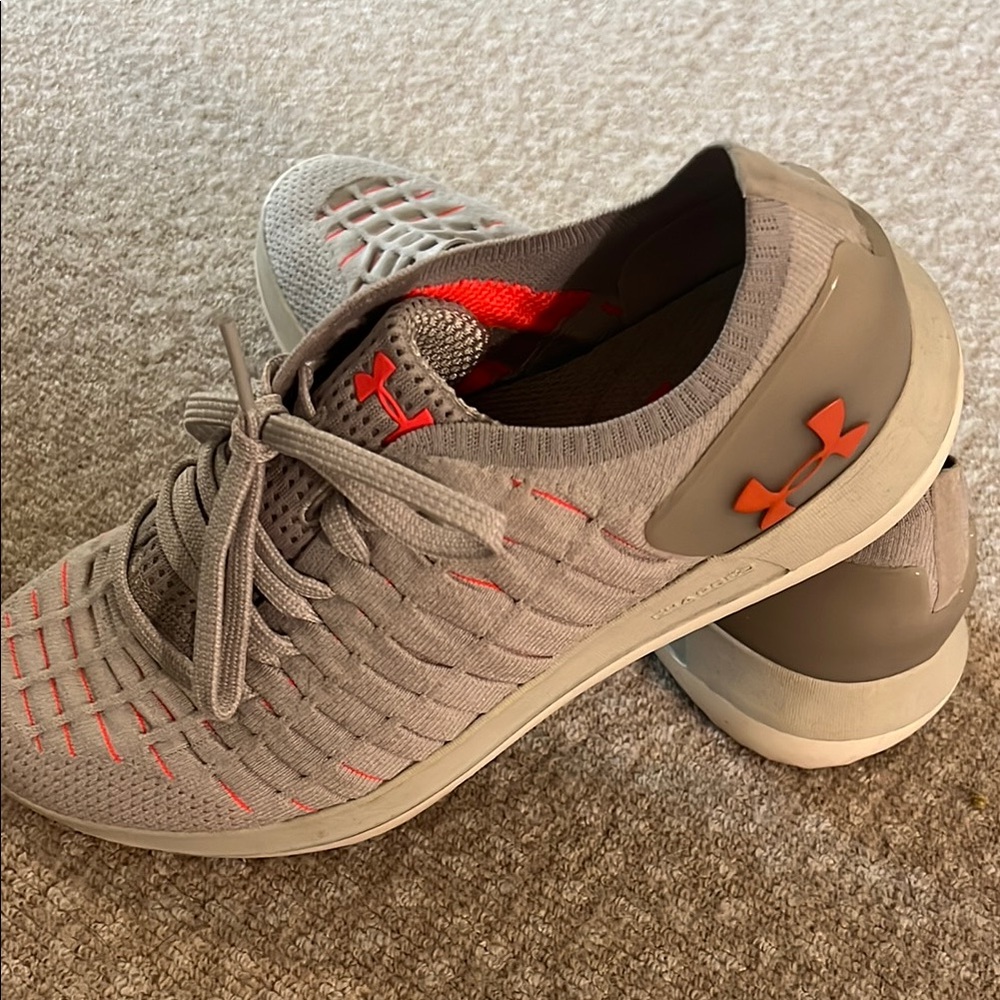 Under Armour Light Gray and Neon Orange Athletic Shoes